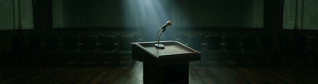 Empty podium in a formal hall
