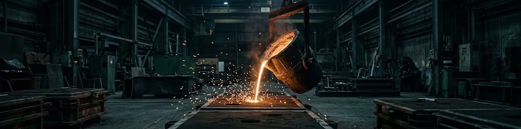 Molten metal being poured in a foundry