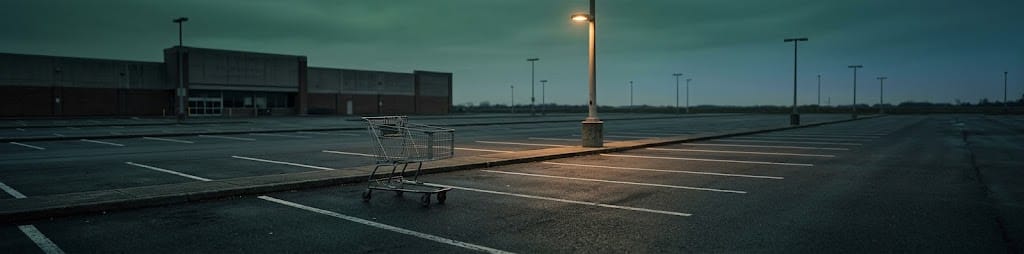 An abandoned shopping trolley in an empty car park