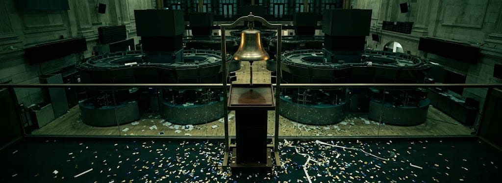 An empty exchange podium after the bell