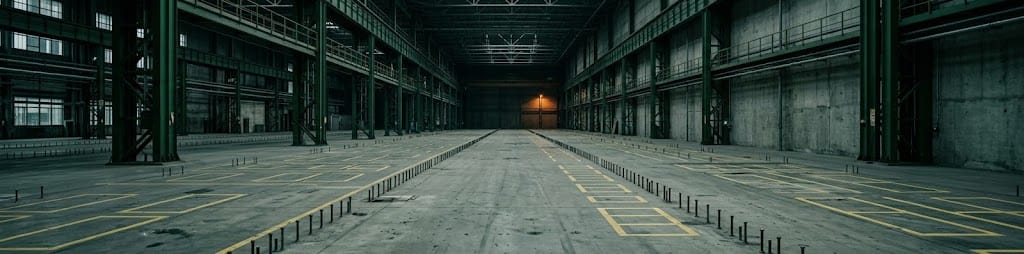 An empty factory floor with bare mounting points