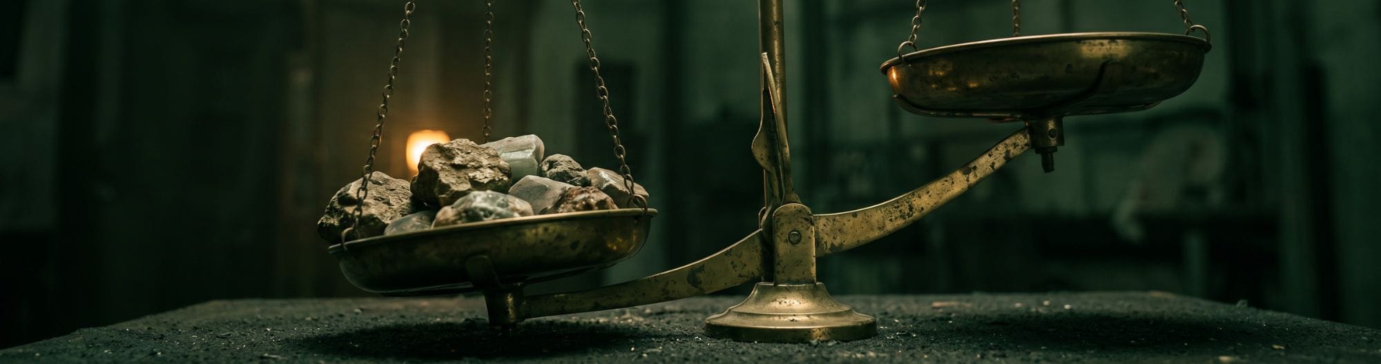 An old balance scale weighted heavily to one side