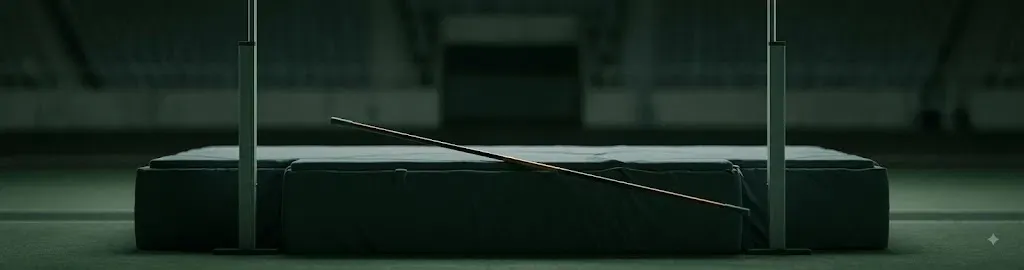 A high-jump bar knocked from its uprights