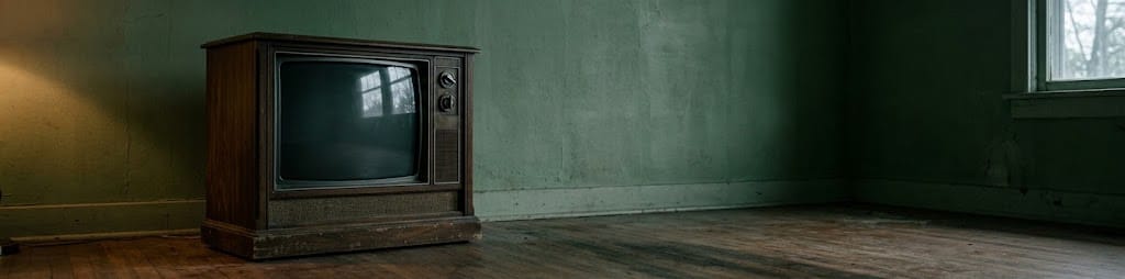 A switched-off vintage television in an empty room