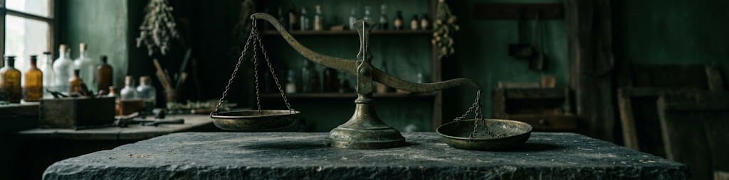 An old balance scale with unequal pans