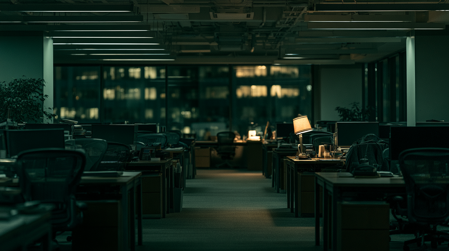 An empty office floor with vacant desks