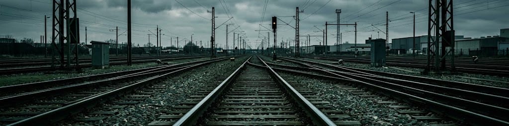 Railway tracks converging in a yard