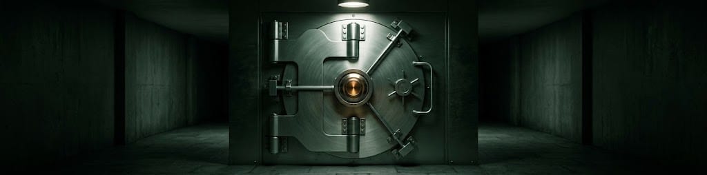 A closed vault door photographed straight on