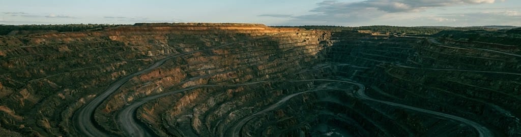 An open pit mine bench in late light