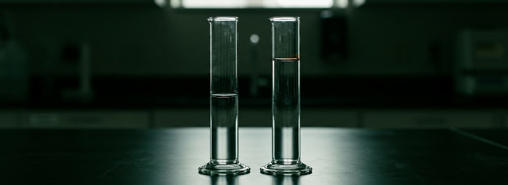 Two glass measuring cylinders filled to different levels