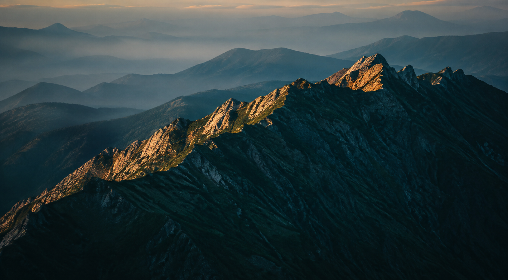 A mountain ridge line at first light