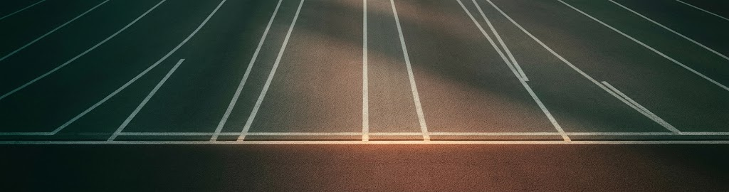 A running track starting line seen from above