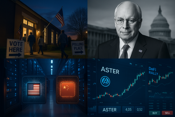 🌎 U.S. elections test Trump’s influence, Cheney’s legacy, ASIA-tech war intensifies, and DeFi hype hits a new peak