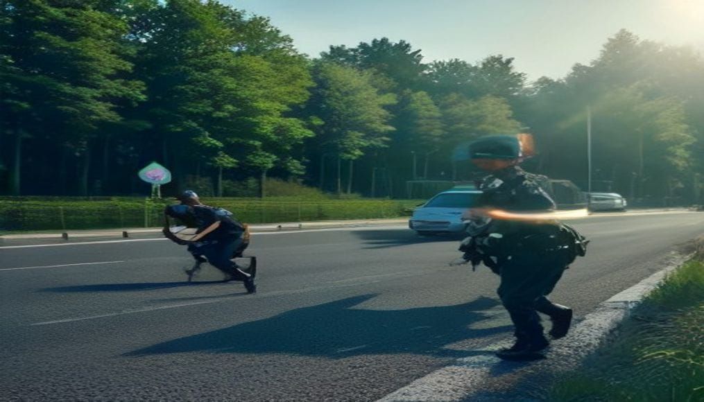 Kontrola prędkości przeprowadzana przez policję na drodze