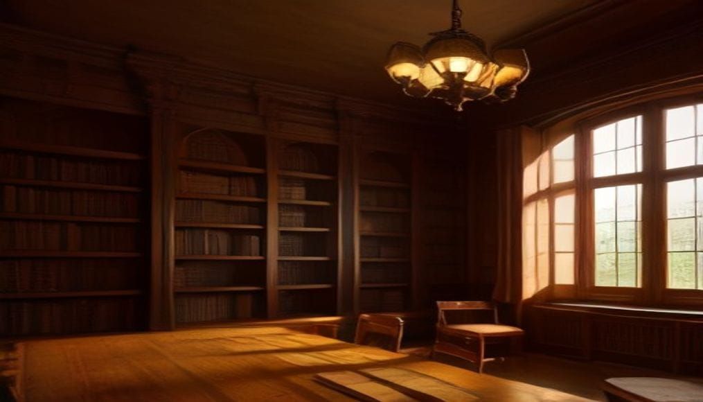 Wnętrze historycznej biblioteki z regałami pełnymi książek we Wrześni