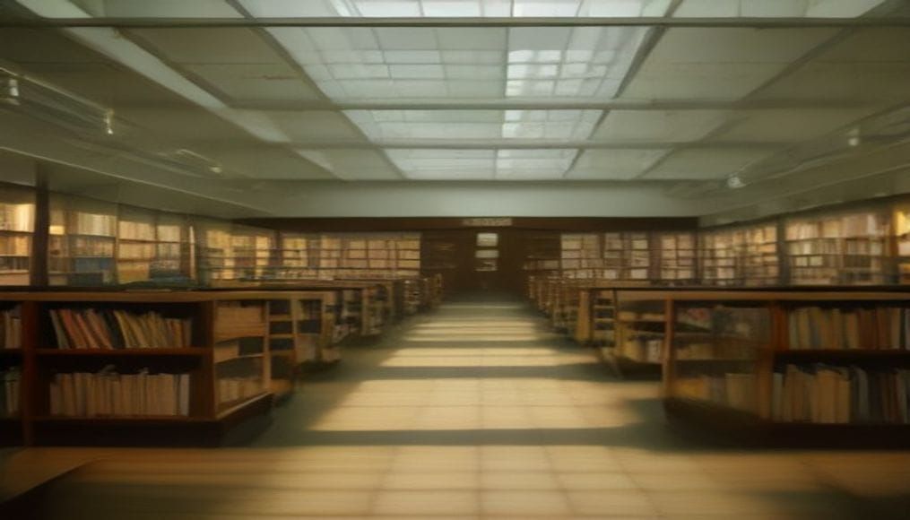 Wnętrze nowoczesnej biblioteki publicznej z regałami pełnymi książek