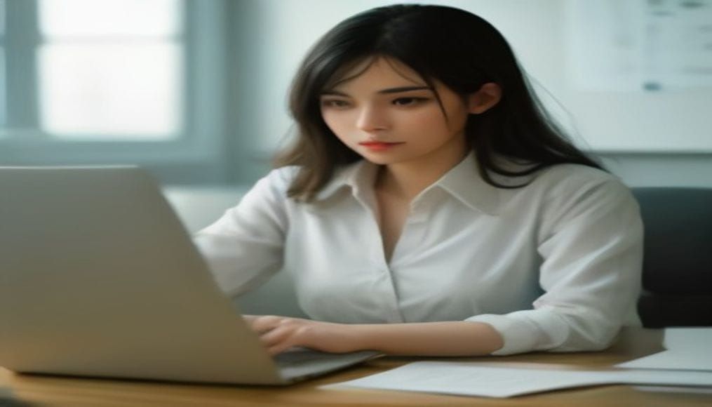 Kobieta pracująca przy laptopie w nowoczesnym biurze