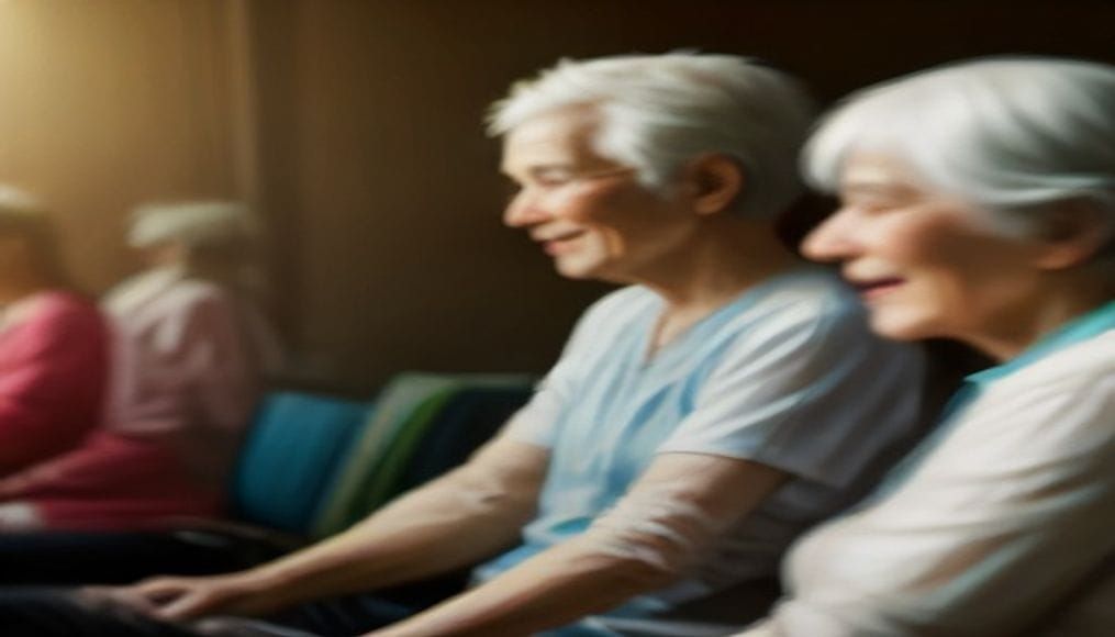 Grupa uśmiechniętych seniorów podczas spotkania integracyjnego