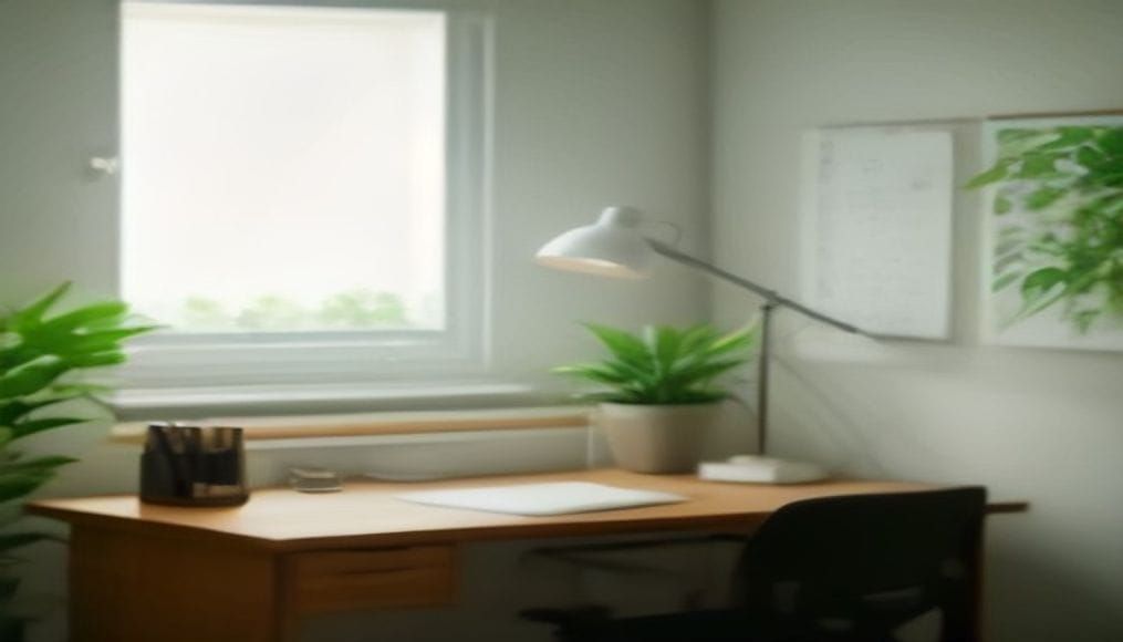 Nowoczesne domowe biuro z ergonomicznym krzesłem i biurkiem