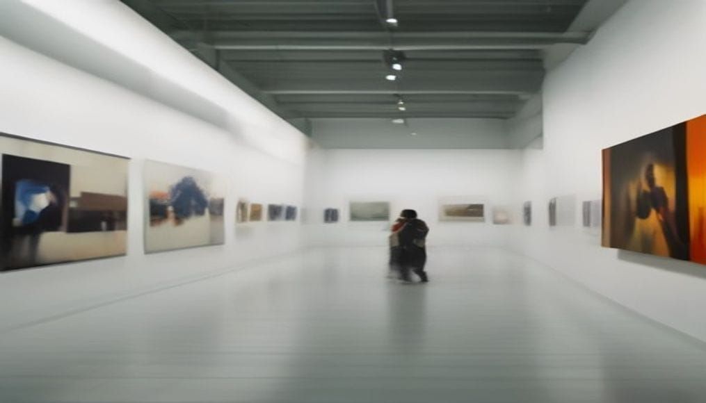 Wnętrze galerii sztuki z dziełami malarskimi na ścianach