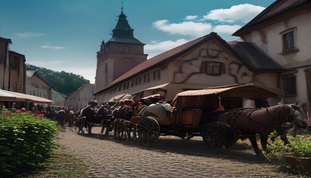 Uczestnicy święta plonów w strojach ludowych
