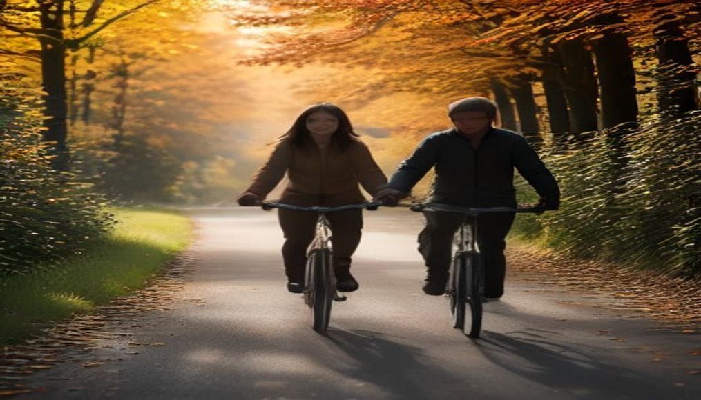 Rodzina na rowerach jesienią