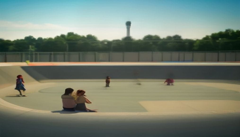 Dzieci oglądające spektakl teatralny na skateparku w Nekli
