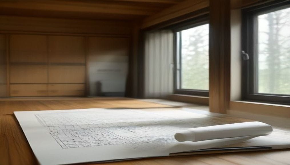 Biurko projektanta z planami architektonicznymi i materiałami