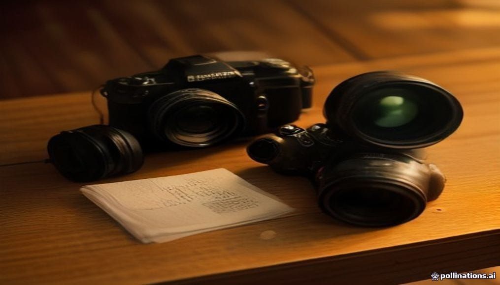Zestaw do czyszczenia aparatu fotograficznego i obiektywu na drewnianym stole