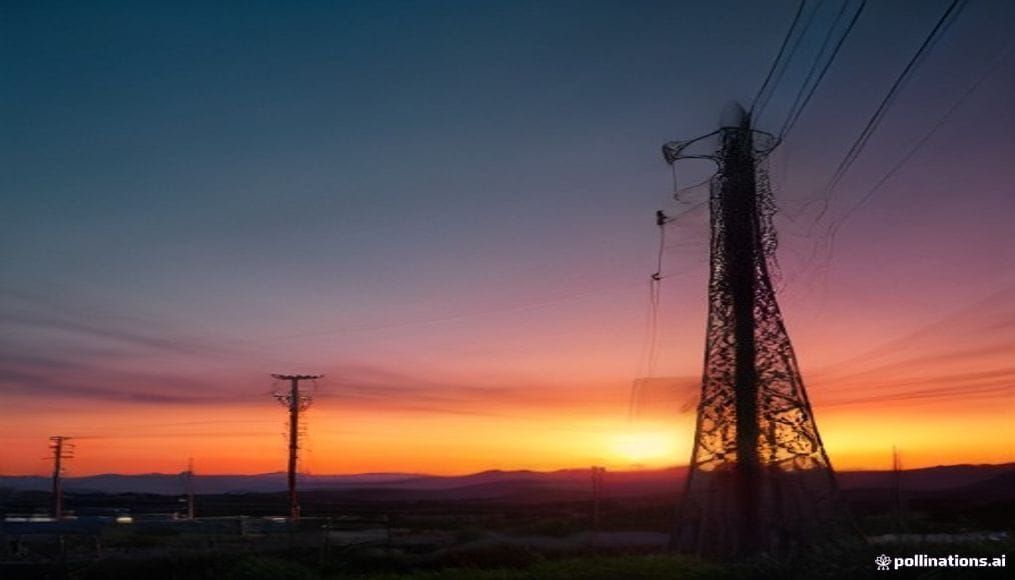 Linie energetyczne na tle zachodzącego nieba we Wrześni
