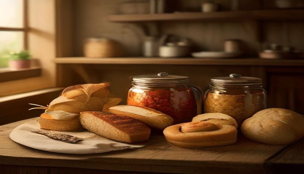 Tradycyjne regionalne potrawy i produkty na rustykalnym stole