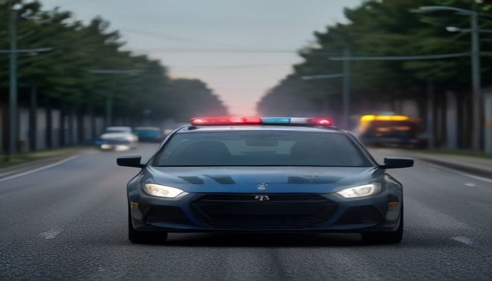 Kontrola prędkości przeprowadzana przez policję na drodze