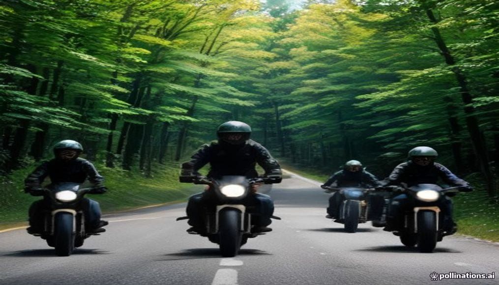 Grupa motocyklistów jadąca w trasie podczas rajdu