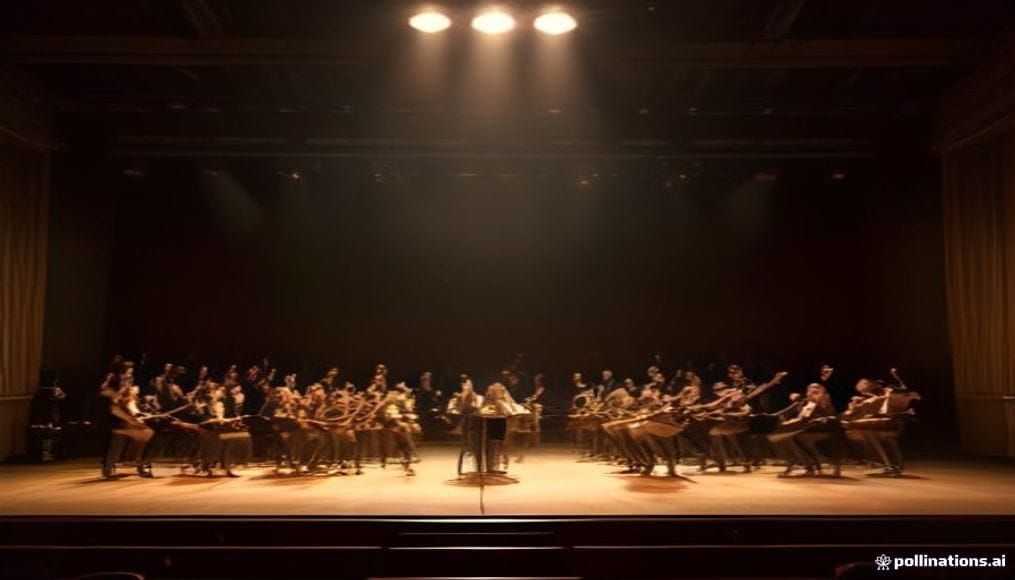 Scena teatralna z instrumentami dętymi podczas koncertu