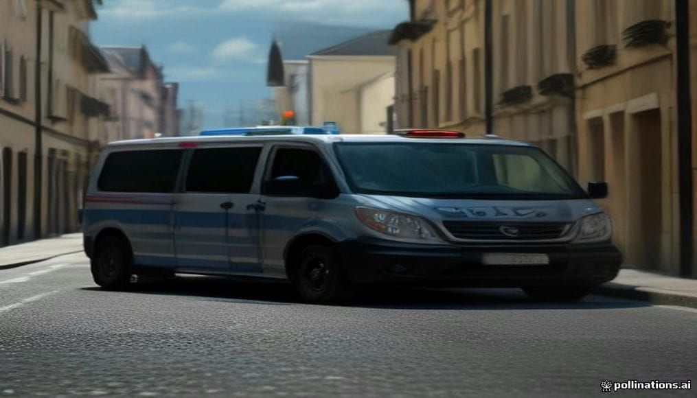 Radiowóz policyjny patrolujący ulice, symbolizujący dbanie o bezpieczeństwo mieszkańców Wrześni