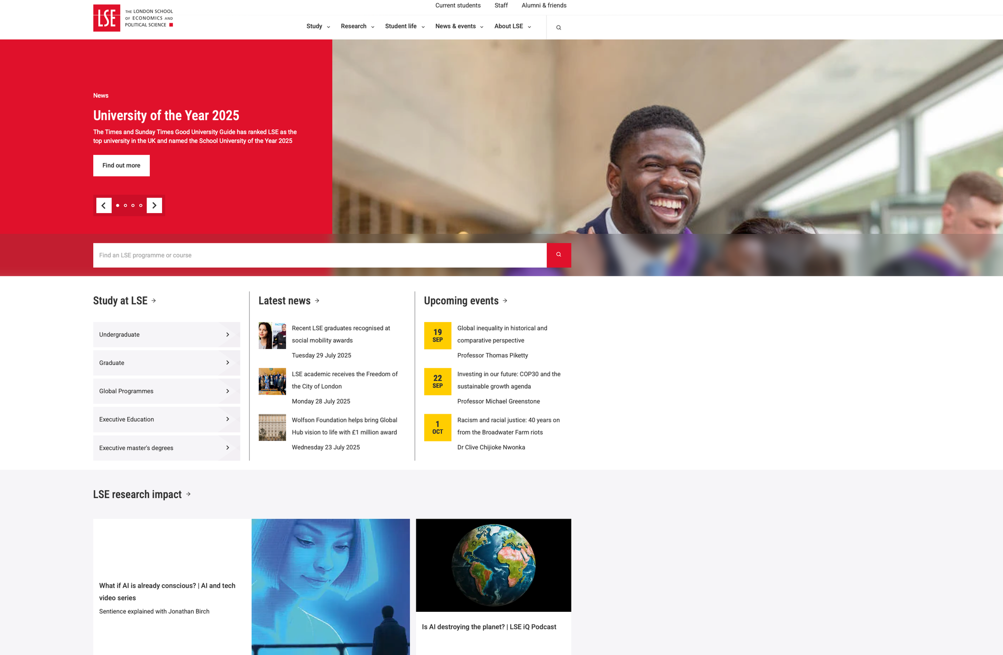 a screenshot of the LSE's new website