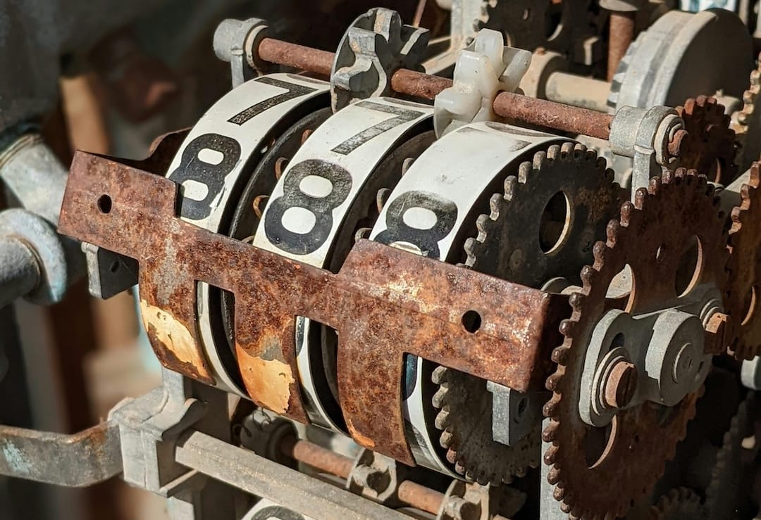 A rusted mechanical computing engine