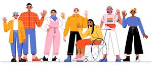 A cartoon of diverse teenage students waving and smiling