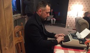 The author on an old typewriter