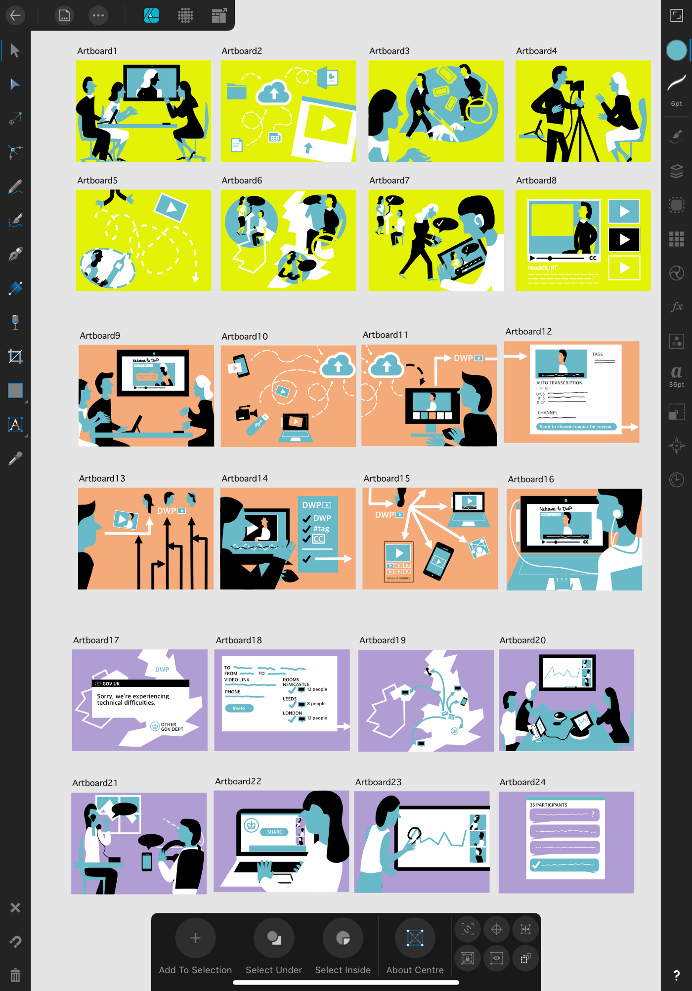 Storyboard illustrations on Affinity Designer for iPad