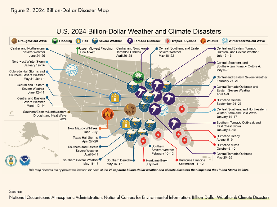 2024 Billion-Dollar Disaster Map from NOAA, Just Solutions Perspectives to Power