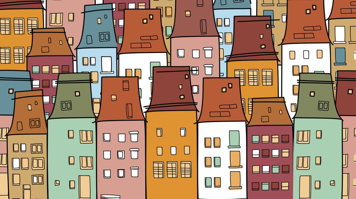 Colorful Houses Old Vintage Town Thin Line Village Background Vector Illustration