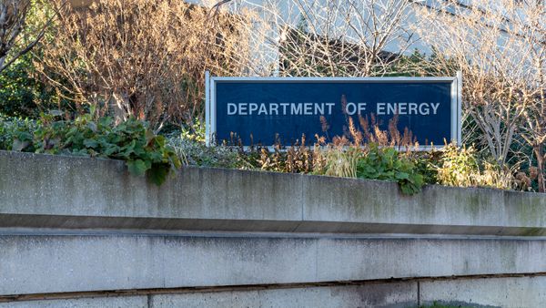 Sign for the US Department of Energy out-front of their headquarters the James Forrestal Building in D.C.