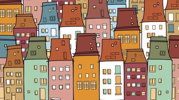 Colorful Houses Old Vintage Town Thin Line Village Background Vector Illustration