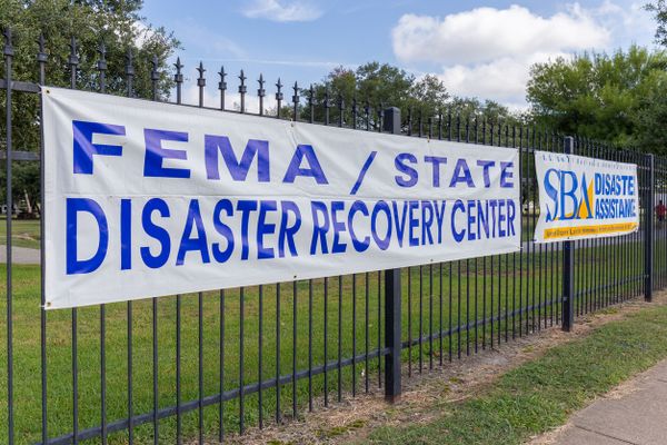Houston, Texas - September 19, 2017: FEMA banner out the State of Texas/FEMA Disaster Recovery Center at the Bayland Communit
