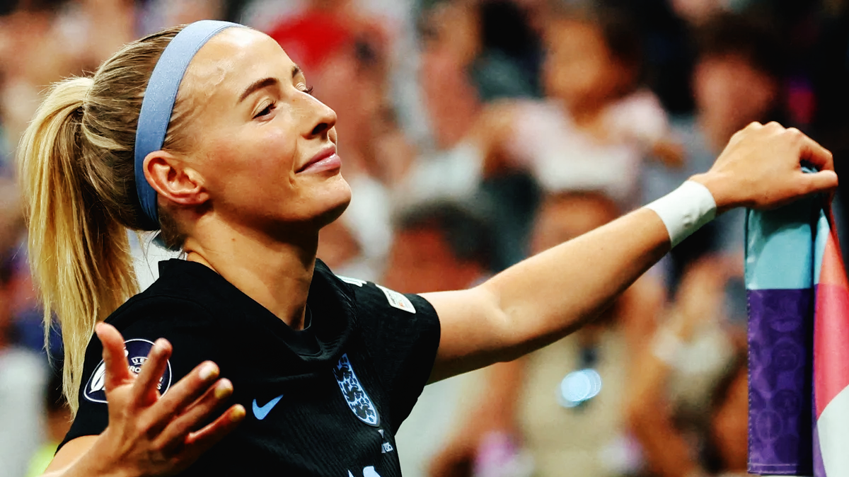 Chloe Kelly celebrating after scoring a goal for England