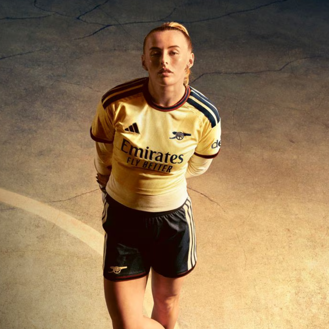 Chloe Kelly models Arsenal new 26/27 season third shirt | Image Credit : AWFC