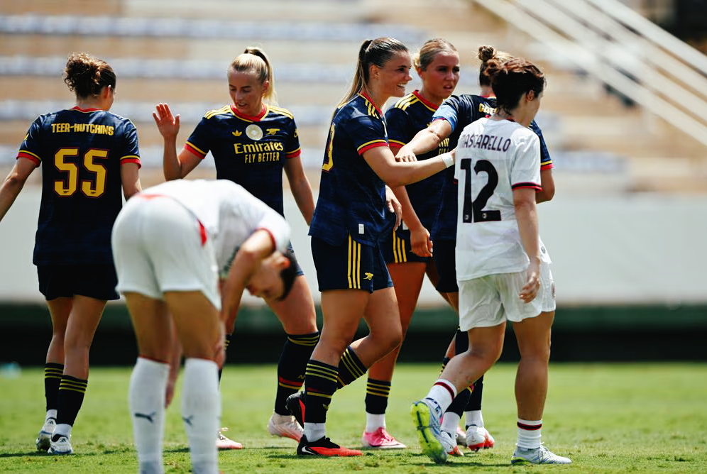 Selina Cerci celebrates scoring her first goal for Arsenal Women v AC Milan Women