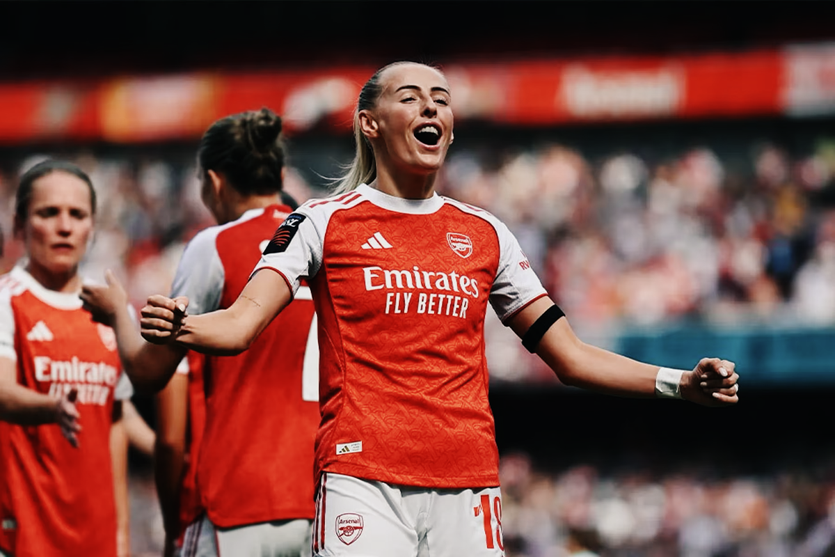 Chloe Kelly celebrates scoring for Arsenal Women | Photo credit : AWFC
