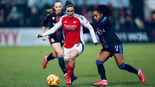 Arsenal Women's Mariona Caldentey in action against Crystal Palace at Meadow Park